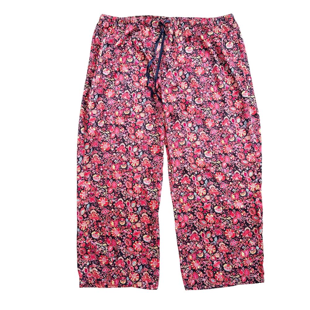 Cacique Plus High Rise Wide Leg Hot Pink Floral Satin Print Pajama Pants 26/28 - Picture 2 of 9